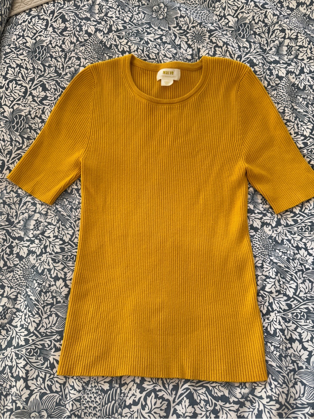 Anthropologie Mustard Ribbed Short-Sleeve Crew Top